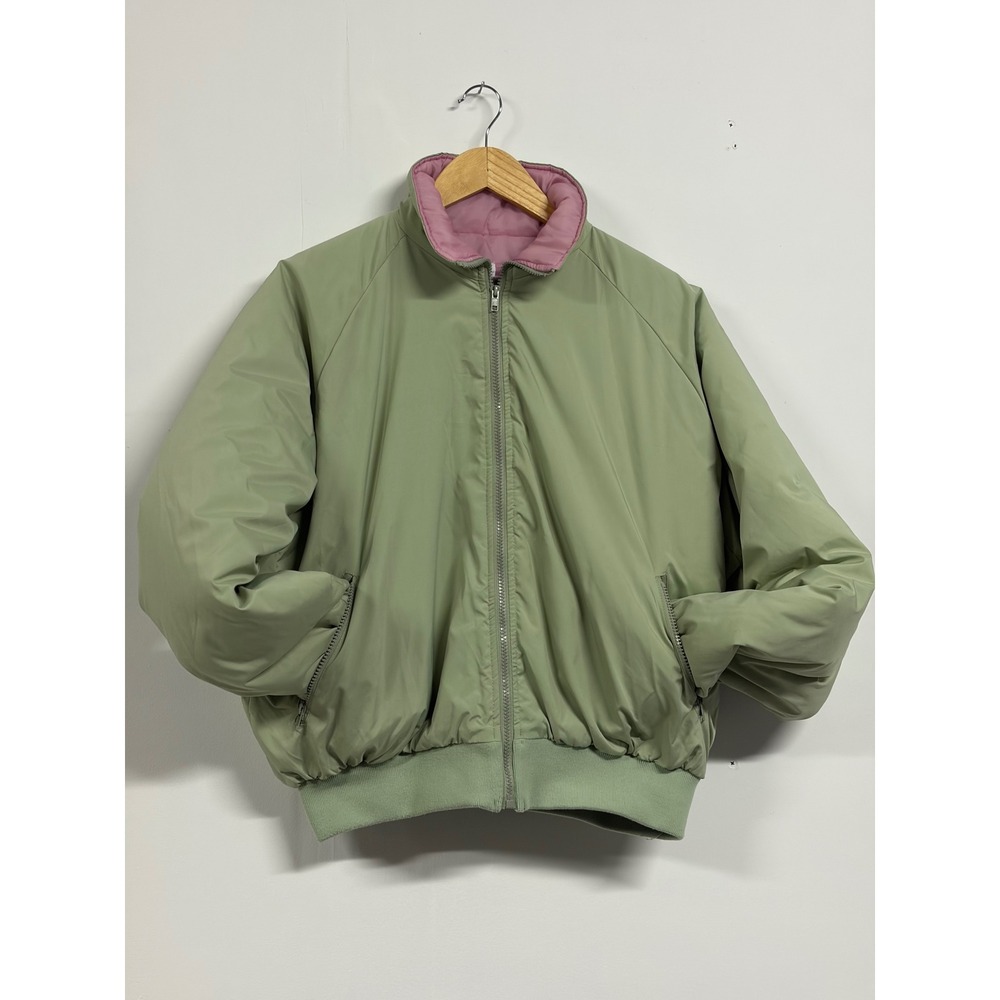 Princess Polly Sage Green Bomber Jacket S/M Pink Lined Puffer Full Zip